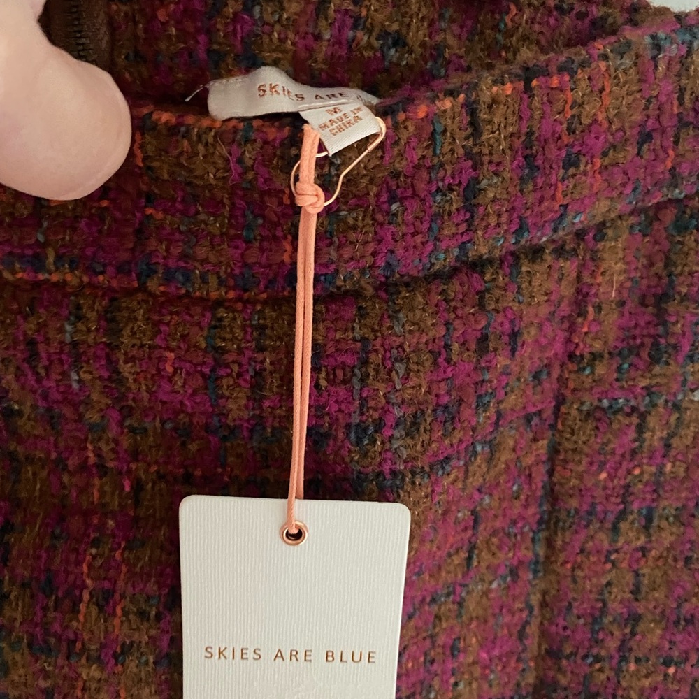 New‎ Skies Are Blue burgundy and brown tweed  mini skirt Christmas gift Holiday - Picture 6 of 10
